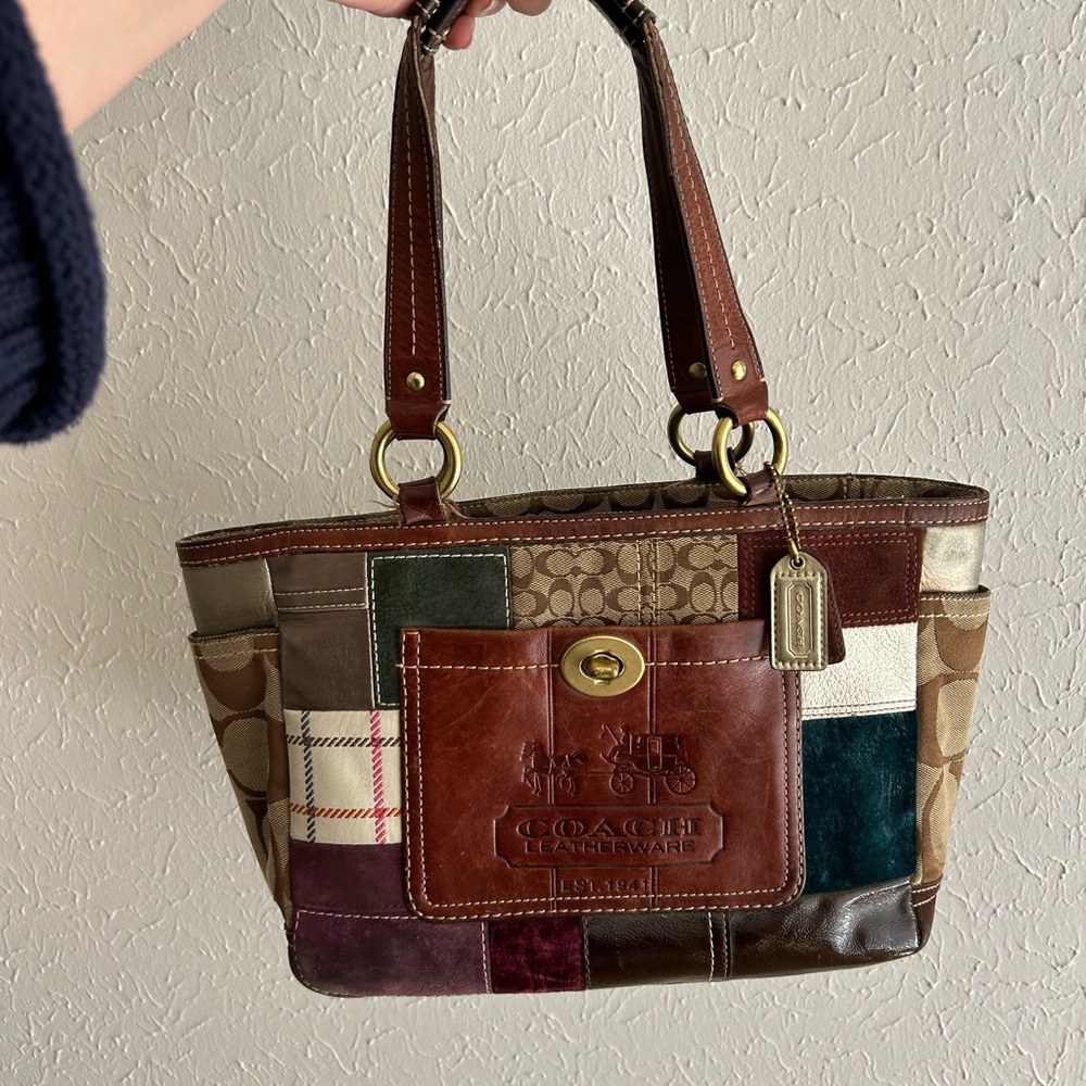 Coach Patchwork Leather Tote Bag - Multi Brown - image 2
